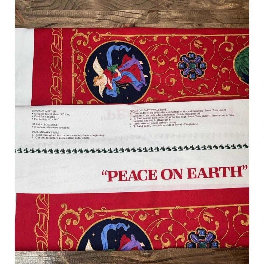 Vintage‎ Christmas Peace On Earth Wall Panel cotton fabric 29x36